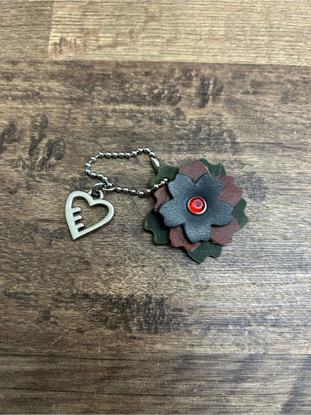 Upcycled Coach Poppy Heart Charm Leather Flower Bag Charm/Keychain